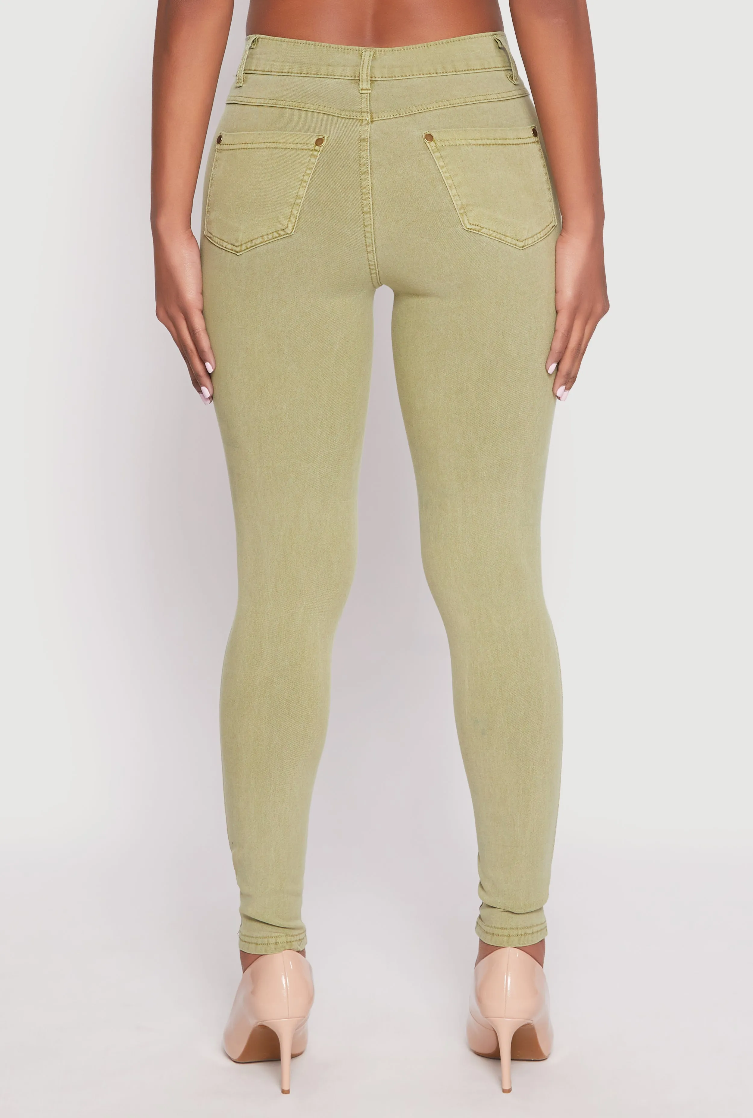 Acid Wash Twill Skinny Leg Pants