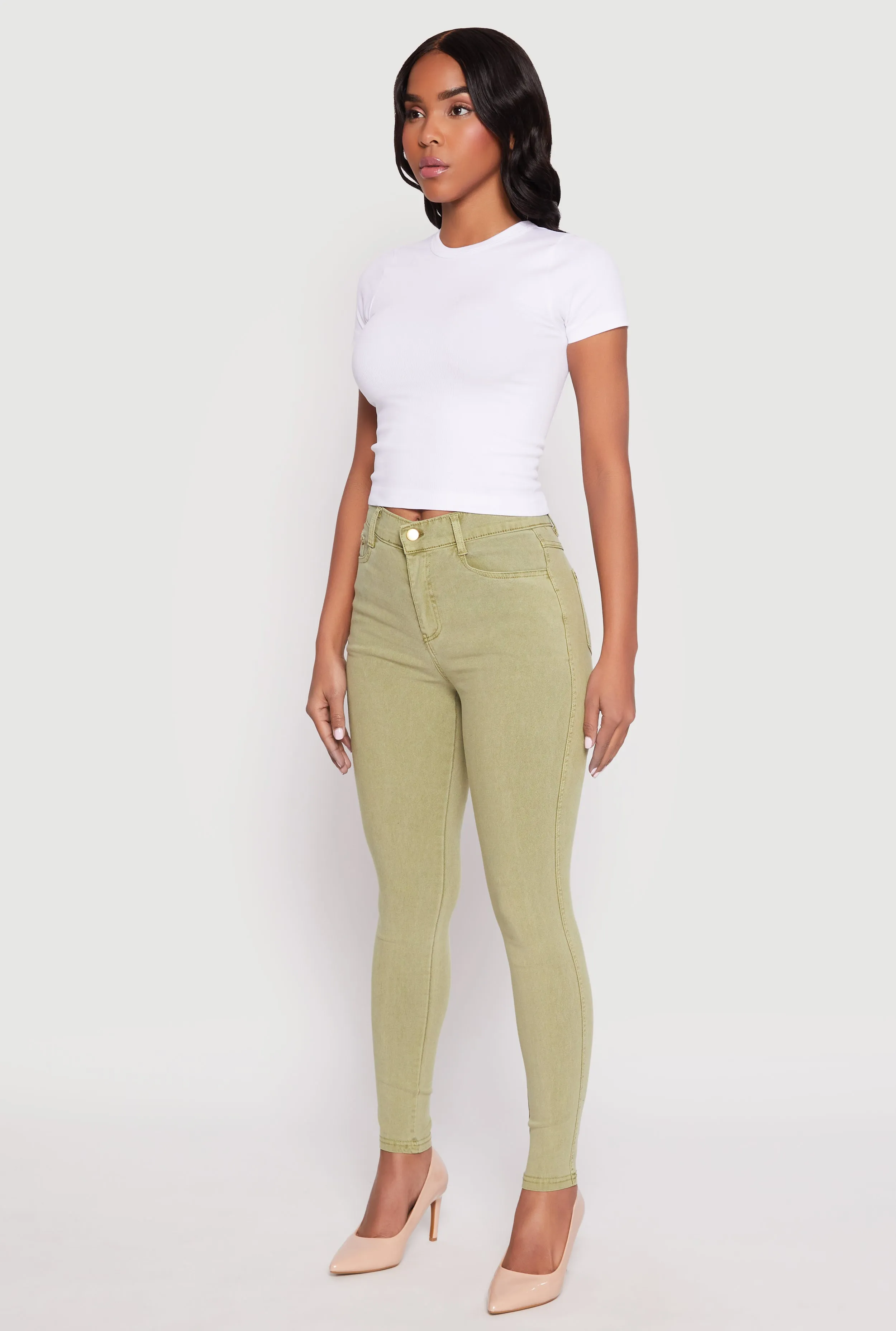 Acid Wash Twill Skinny Leg Pants