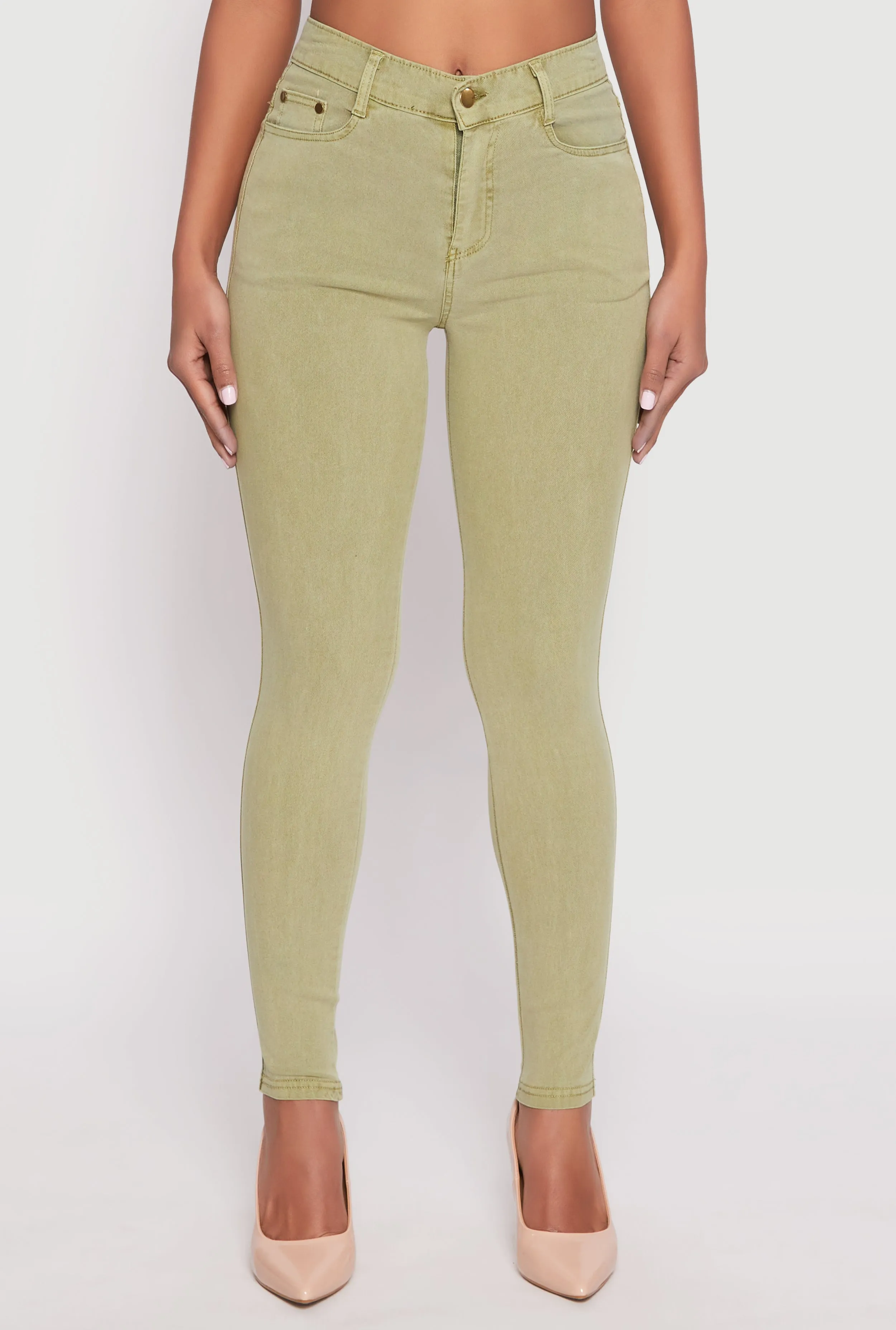 Acid Wash Twill Skinny Leg Pants