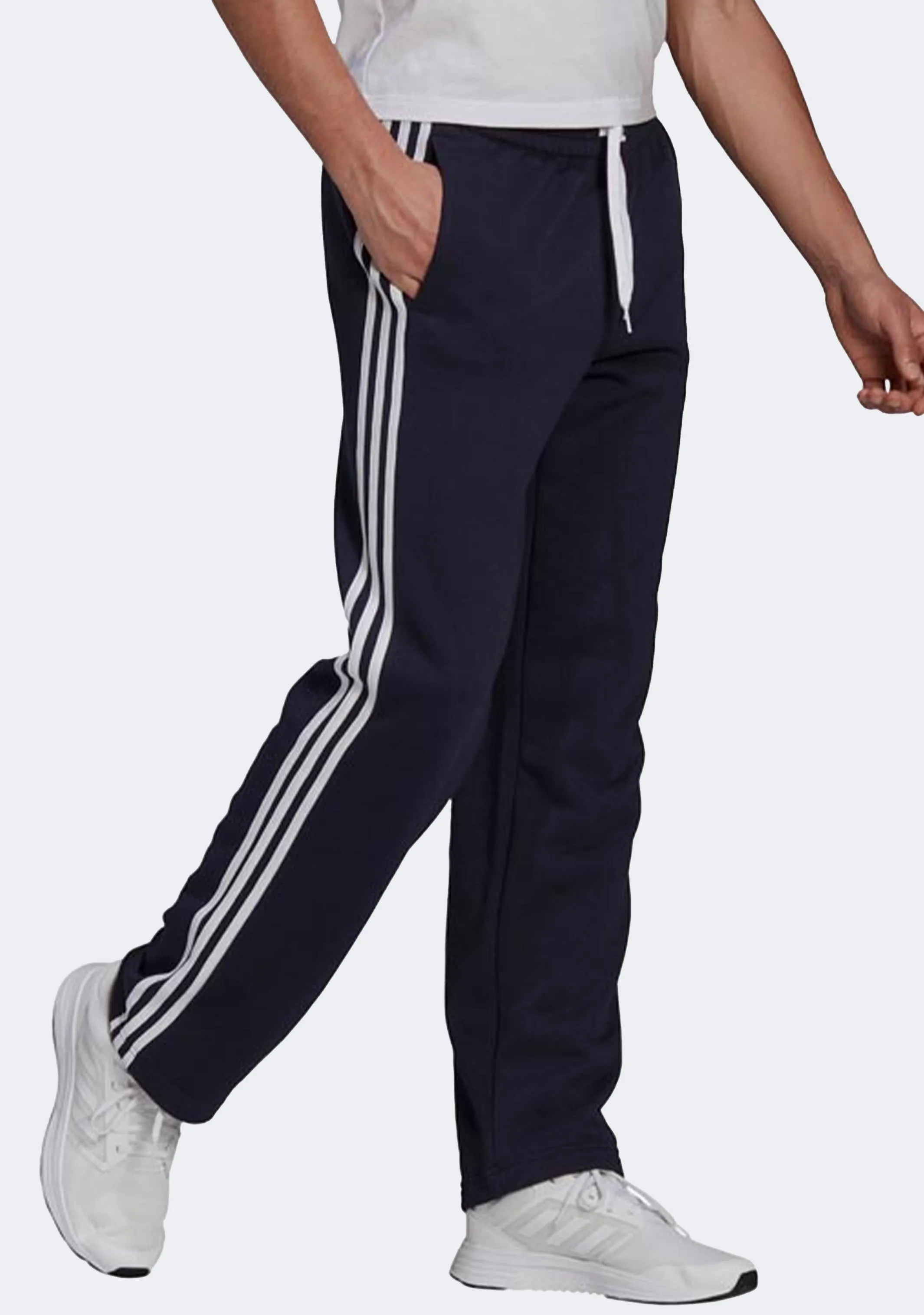 Adidas Men's 3 Stripes Essentials Fleece Open Hem Track Pants