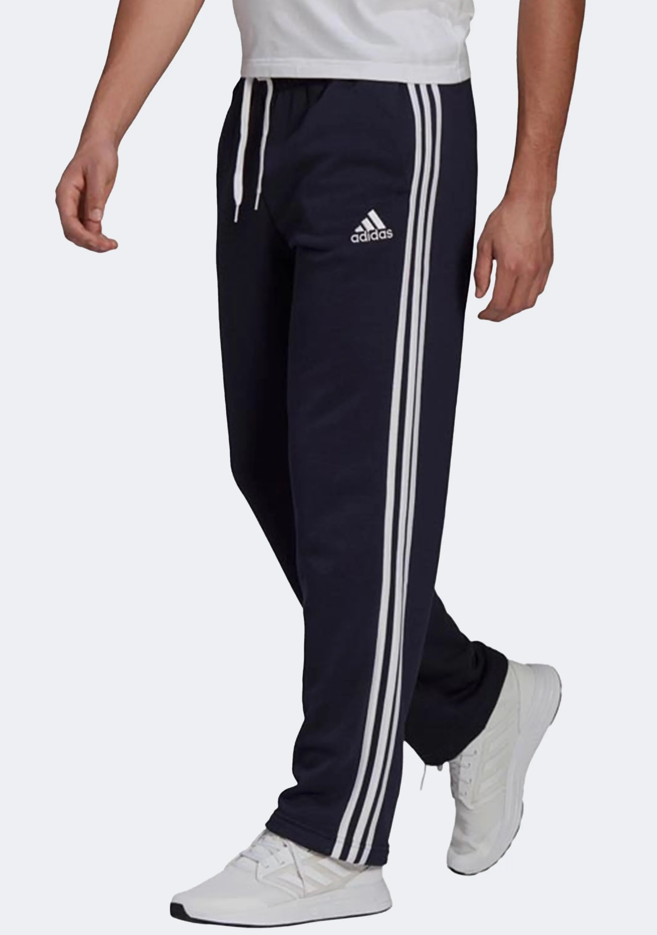 Adidas Men's 3 Stripes Essentials Fleece Open Hem Track Pants