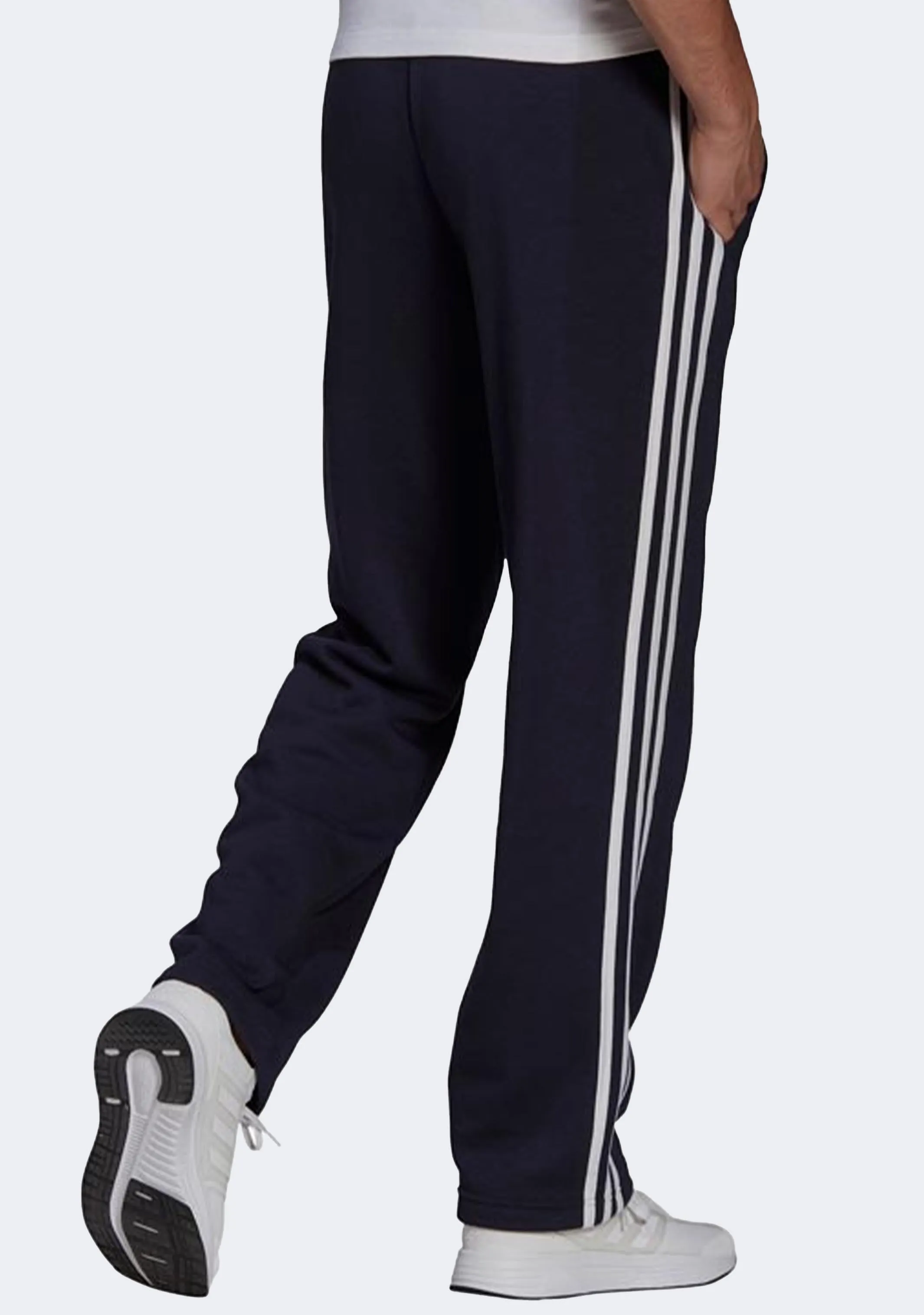 Adidas Men's 3 Stripes Essentials Fleece Open Hem Track Pants
