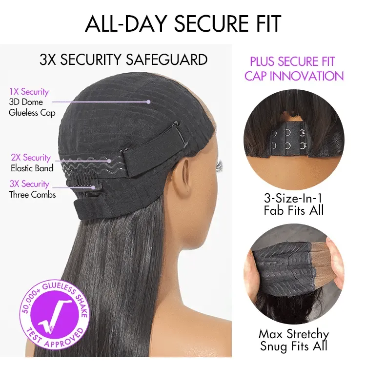 All-Day Secure Fit Silky Straight Glueless 5x5 Closure Lace Long Wig Pre-Cut Lace