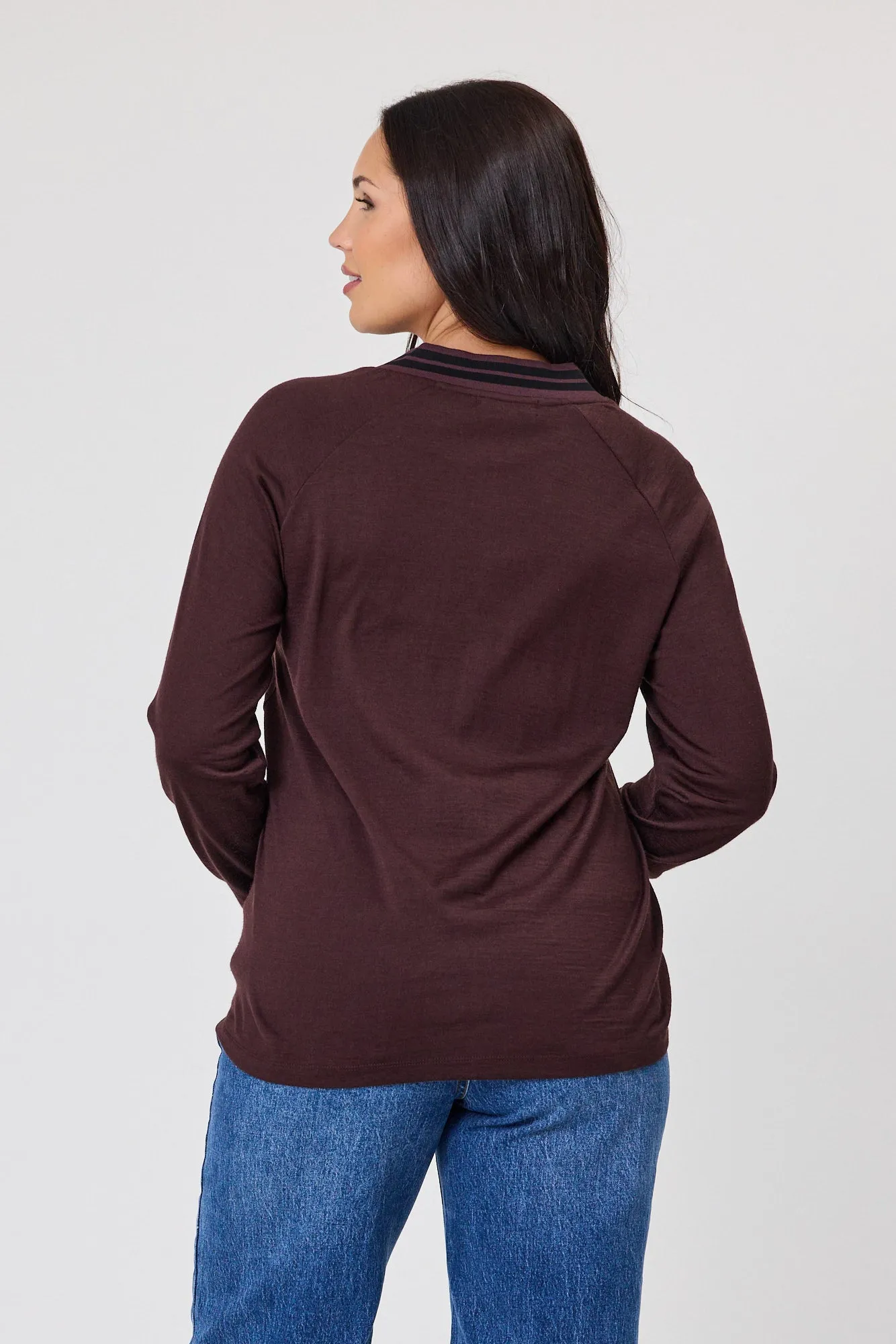 Alpine by Shine On Alberta Merino Sports Trim Top Chocolate