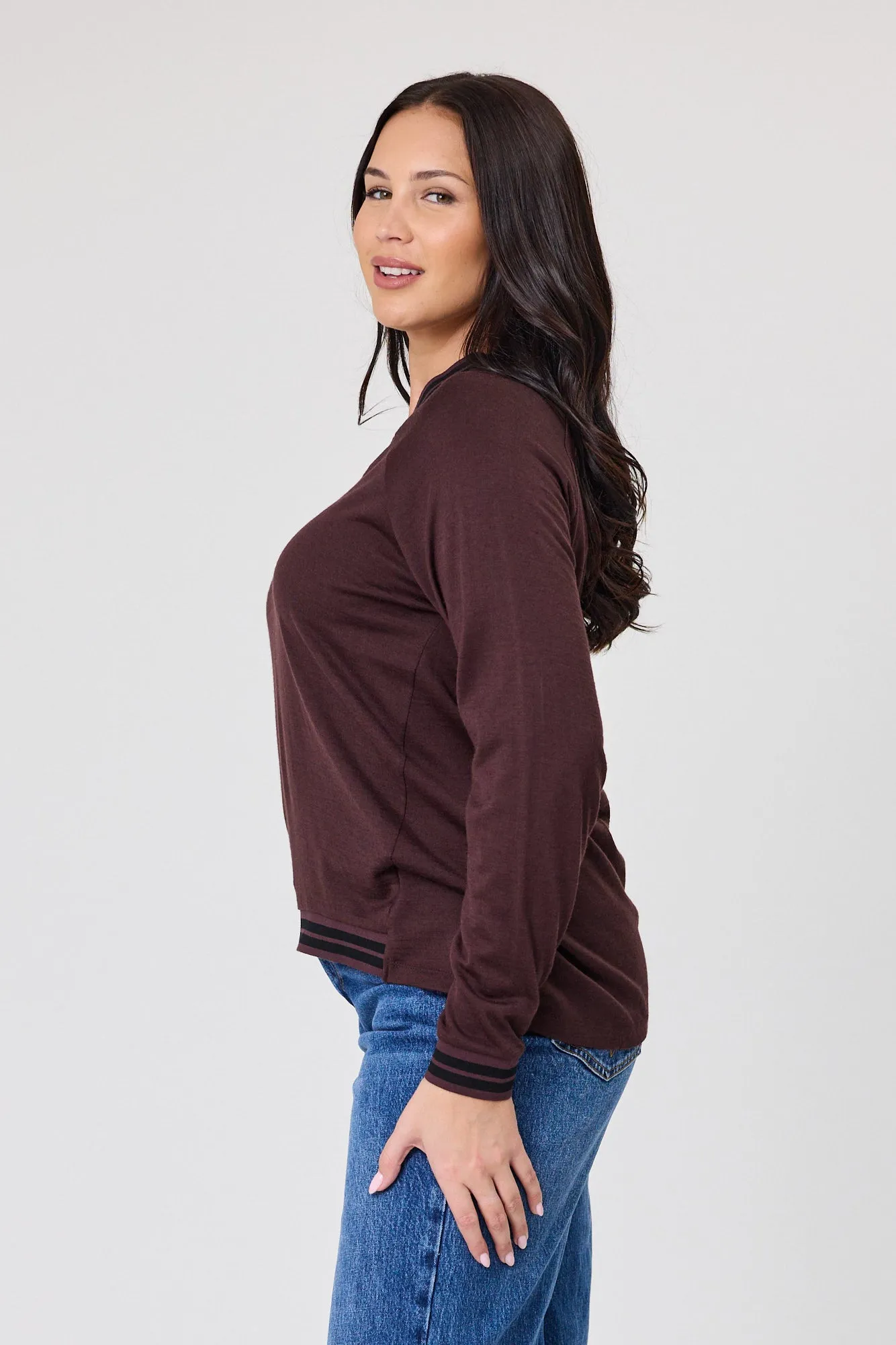 Alpine by Shine On Alberta Merino Sports Trim Top Chocolate