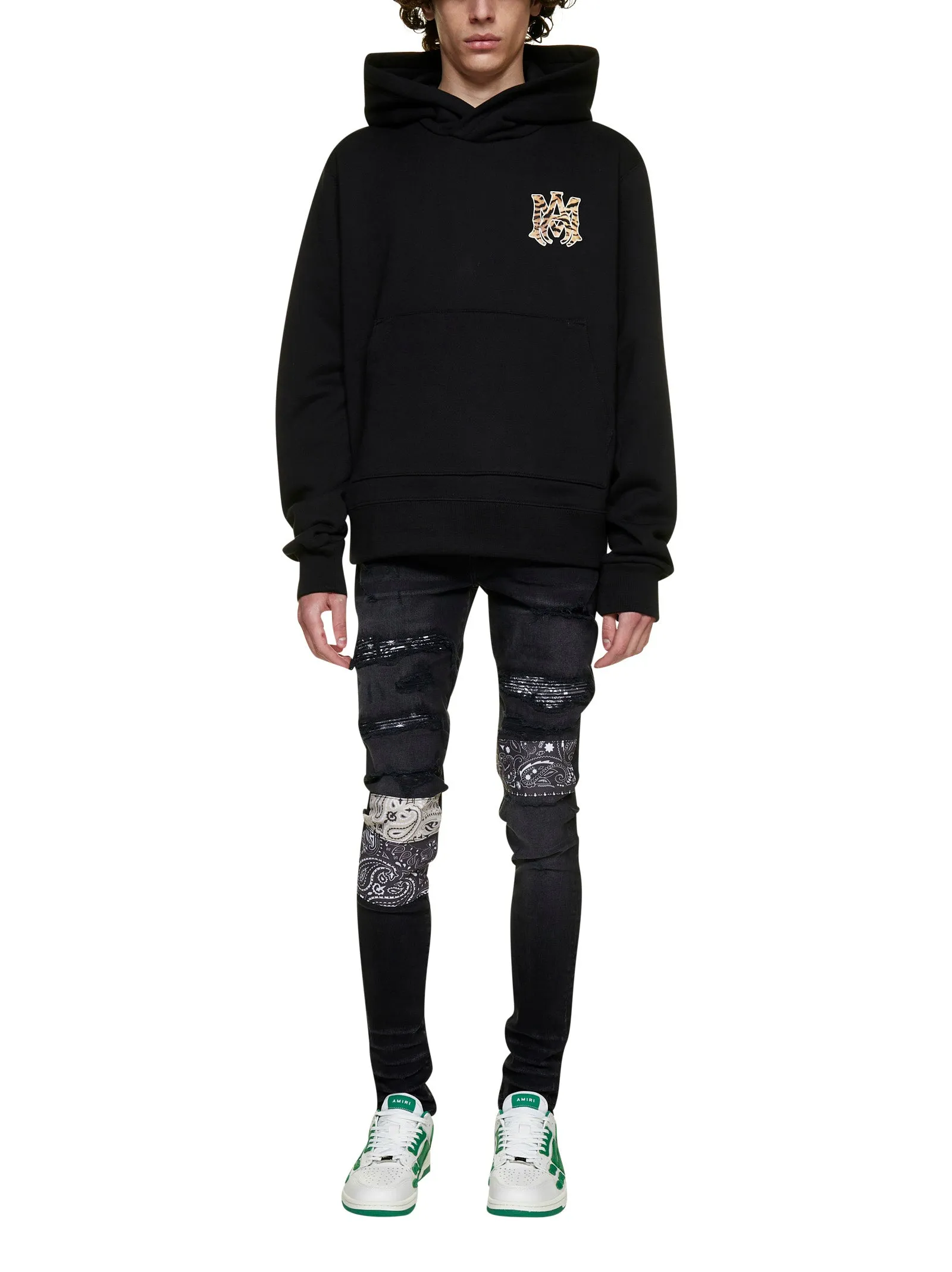 Amiri Bandana-Print Distressed Low-Rise Jeans