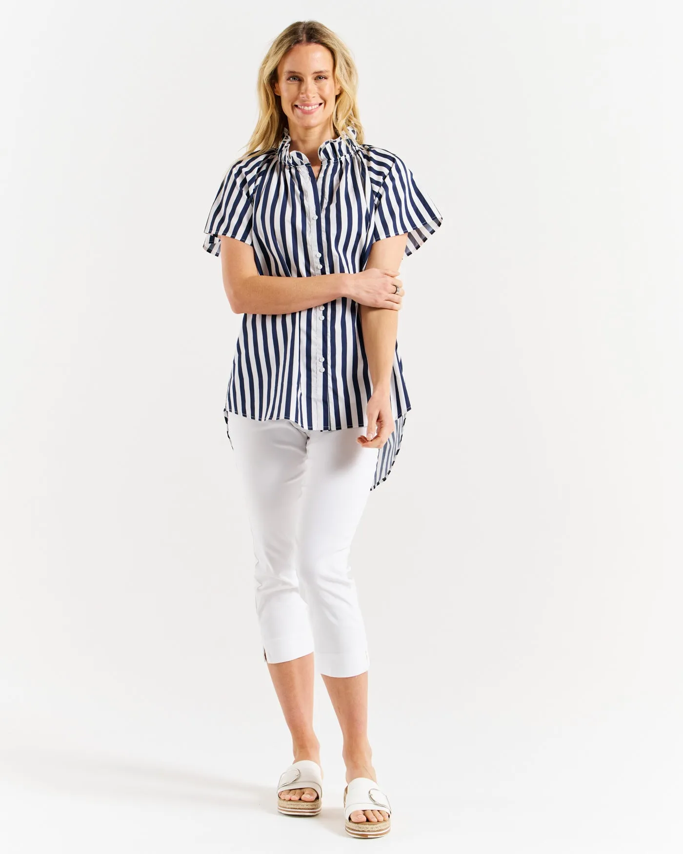 Betty Basics Caspian Blouse Blue/White Stripe