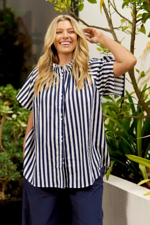 Betty Basics Caspian Blouse Blue/White Stripe