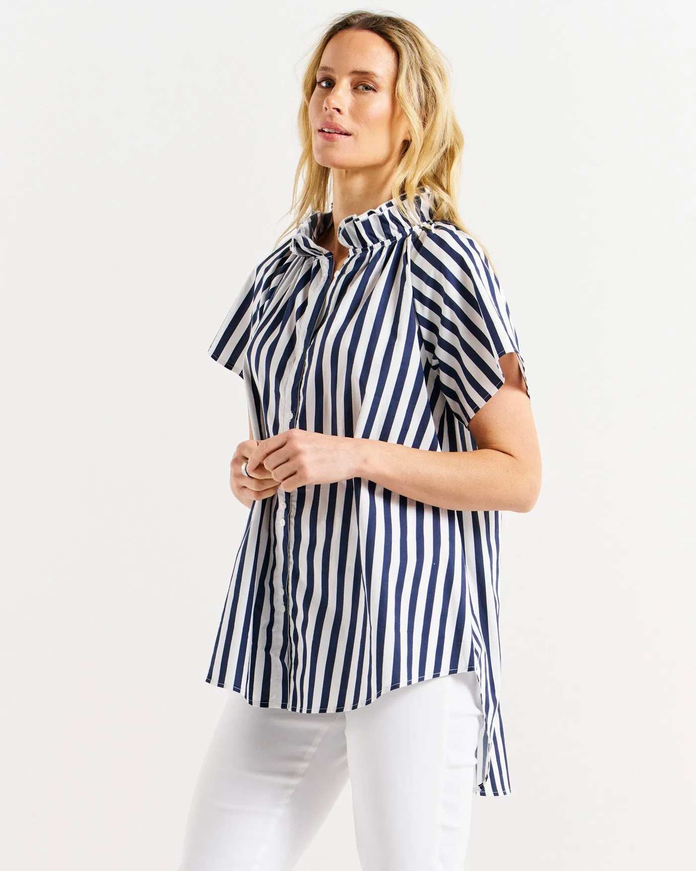 Betty Basics Caspian Blouse Blue/White Stripe