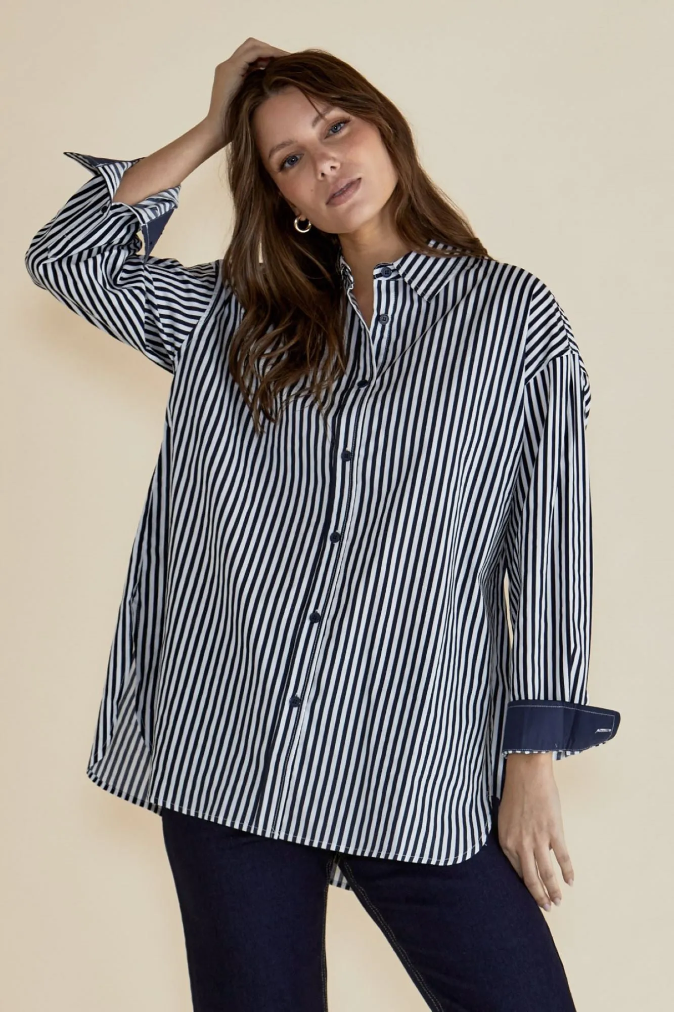 Betty Basics Claire Classic Shirt Navy Stripe