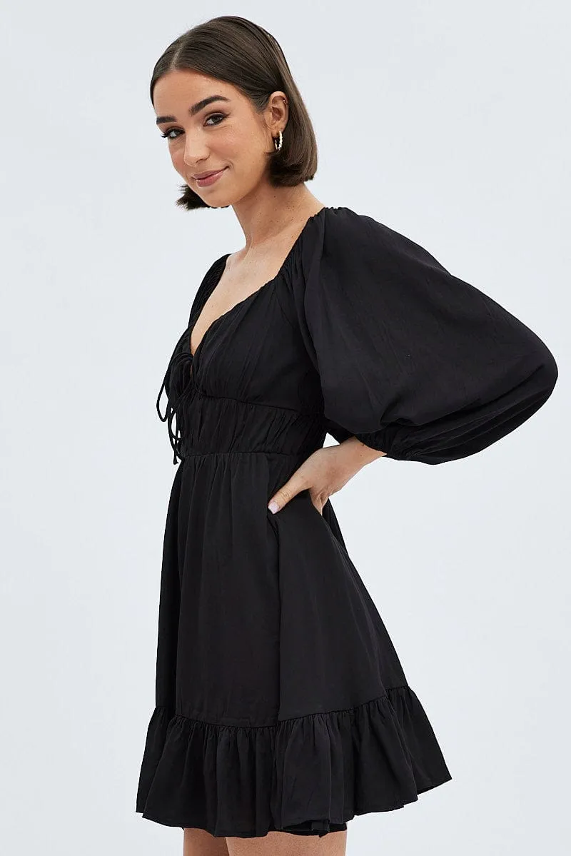 Black Fit and Flare Dress Long Sleeve Cut Out