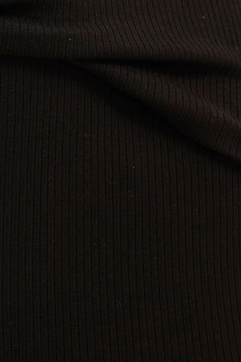 Black Midi Skirt High Rise Side Split Rib