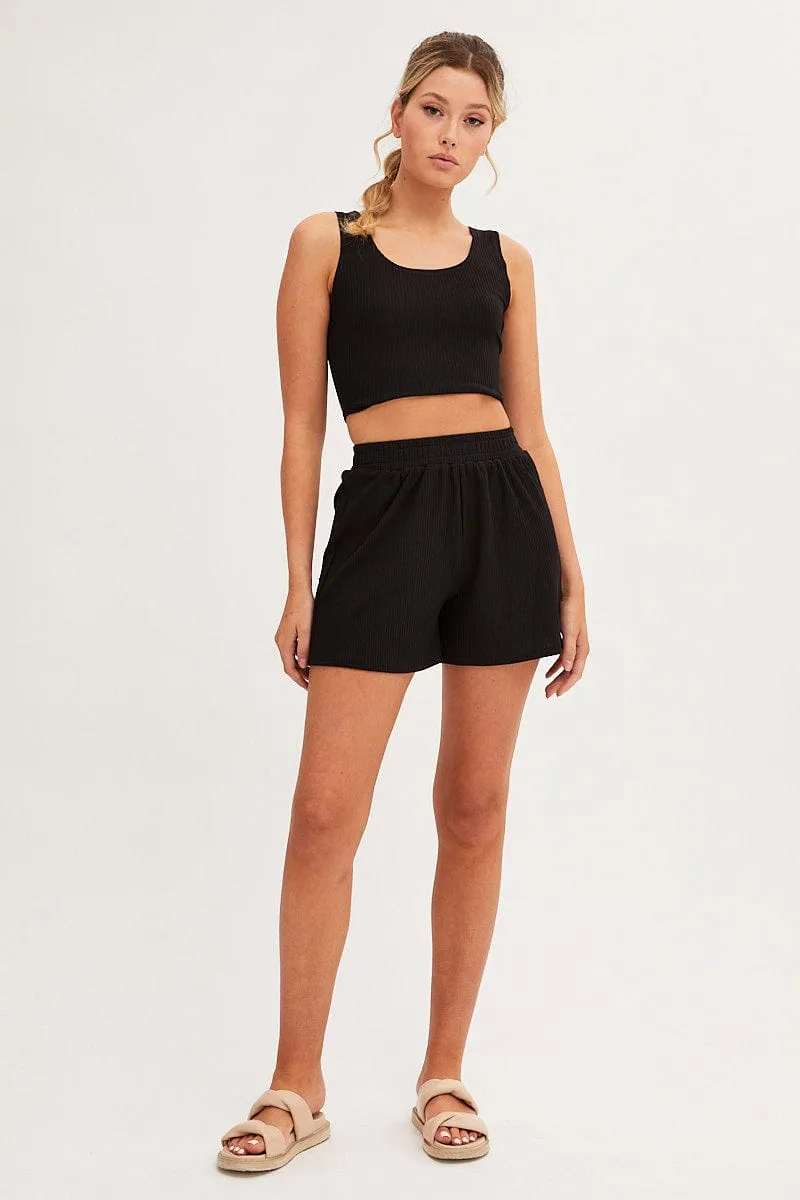 Black Rib Jersey Crop And Shorts Set