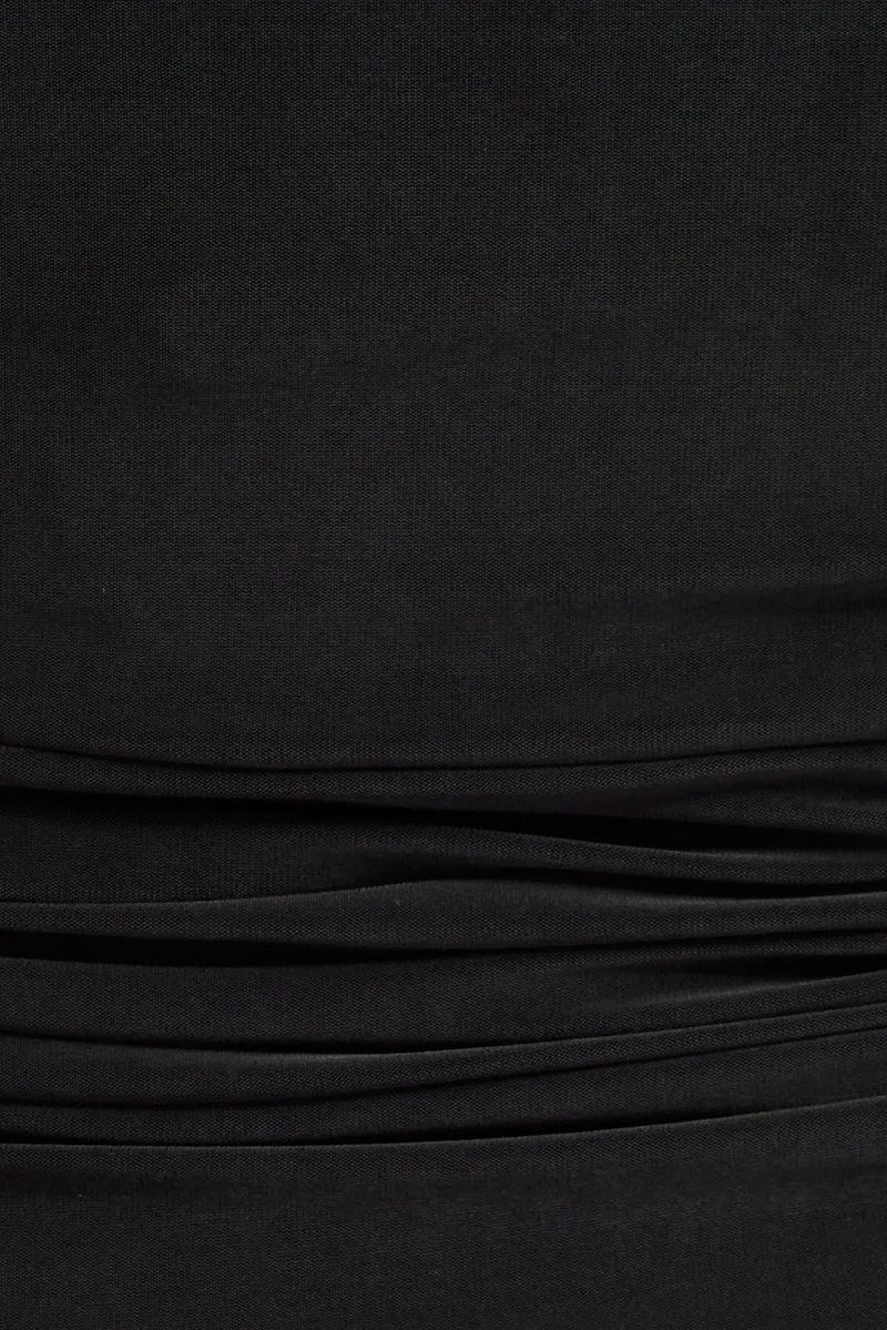 Black Rose Top Halter Neck Crossover Rosette Stretch