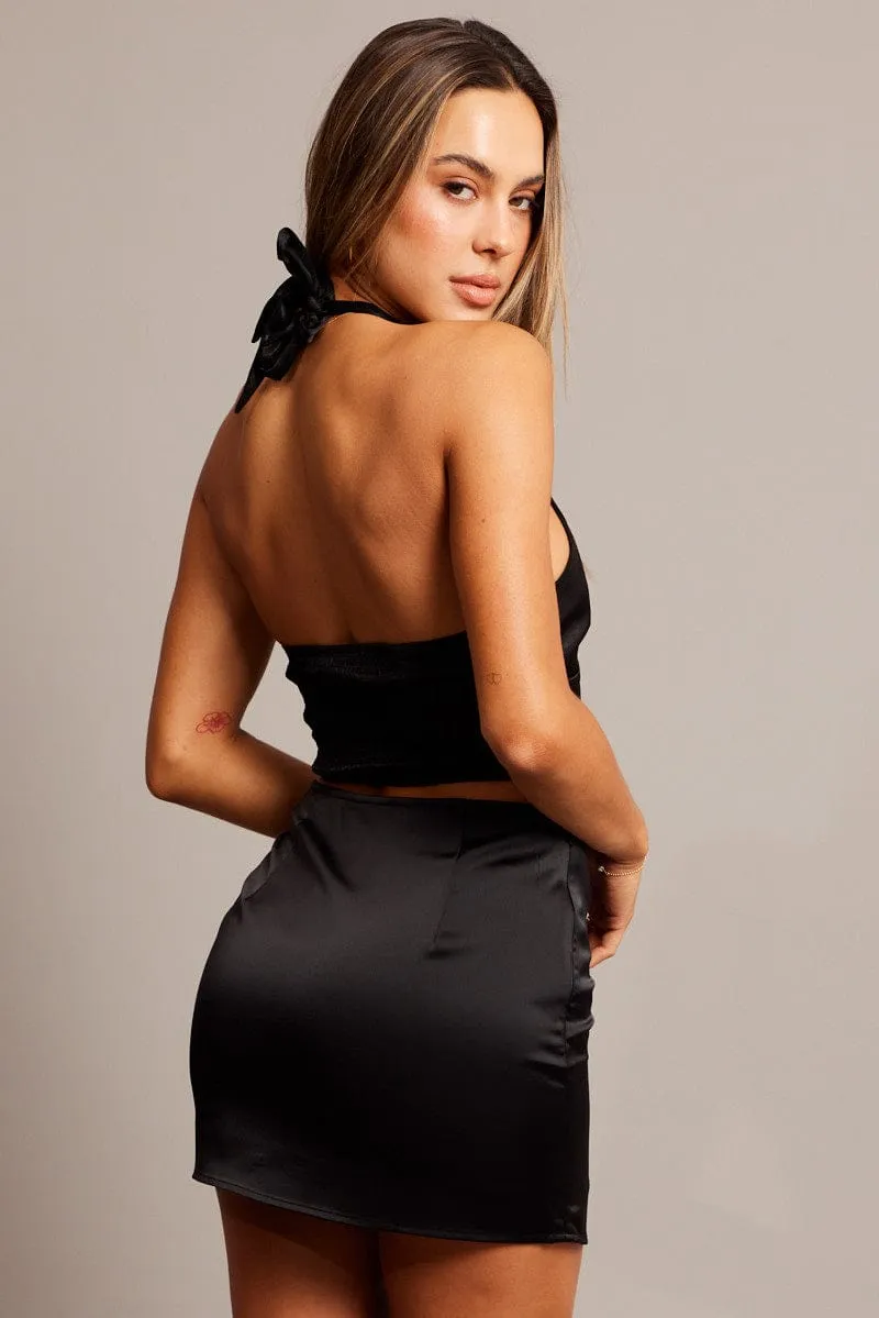 Black Satin Butterfly Skirt