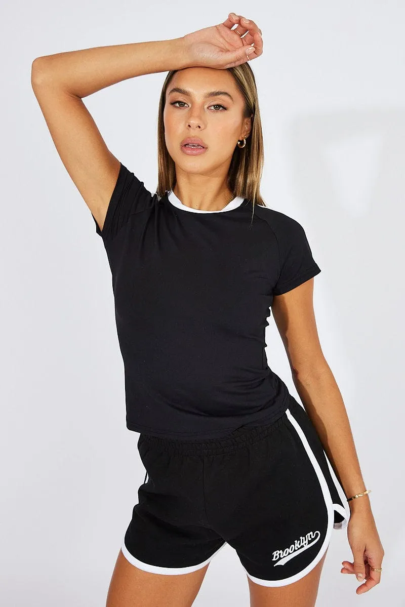 Black Supersoft Top Short Sleeve Stripe