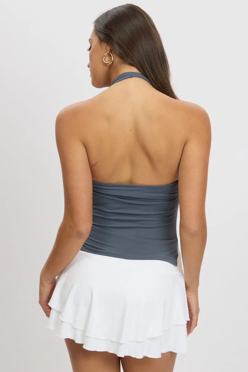 Blue Halter Neck Top Sleeveless Supersoft