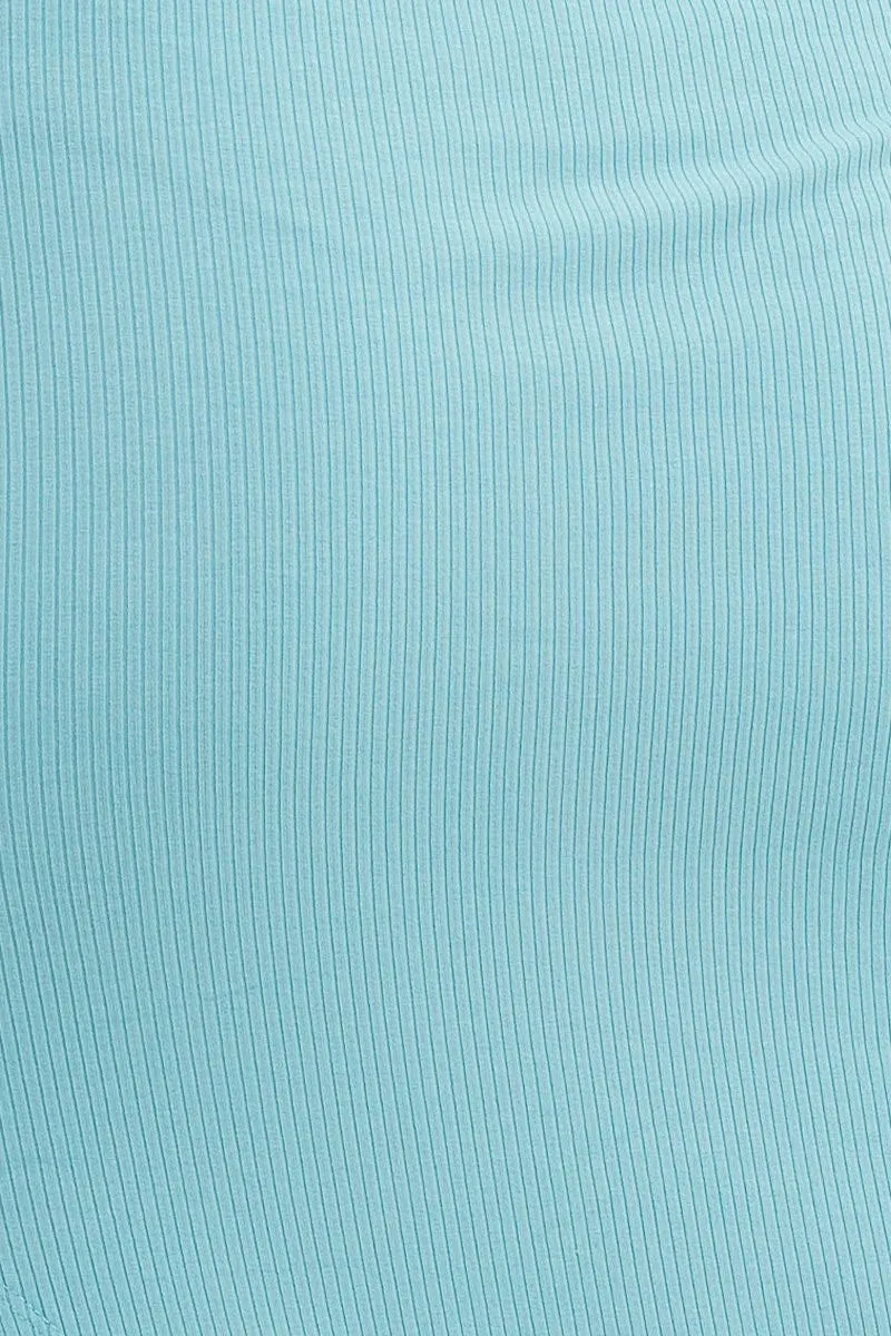 Blue Midi Skirt High Rise Side Split Rib