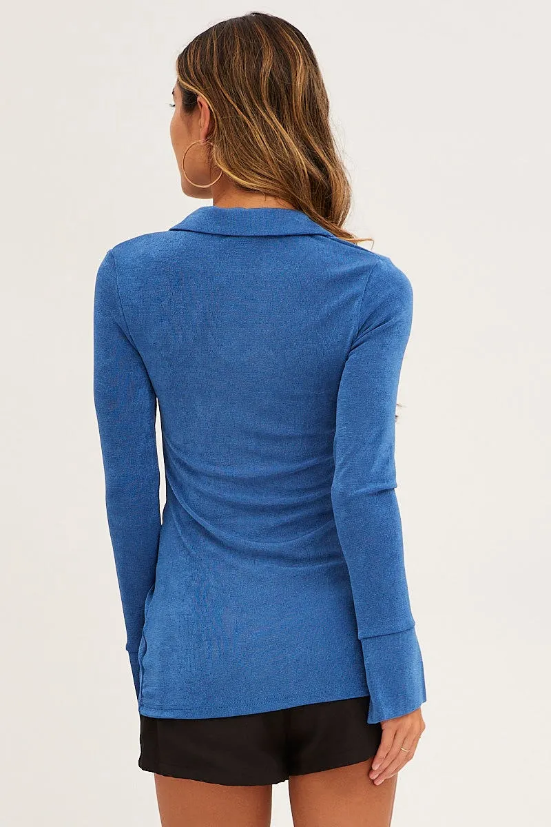 Blue Slinky Jersey Long Sleeve Top