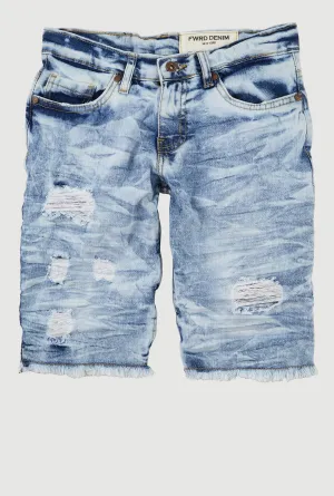 Boys Frayed Hem Denim Bermuda Shorts