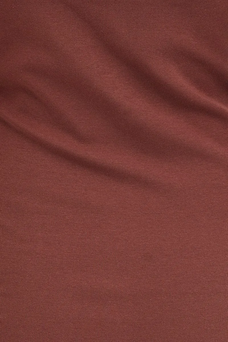 Brown Cotton Dress Sleeveless Round Neck