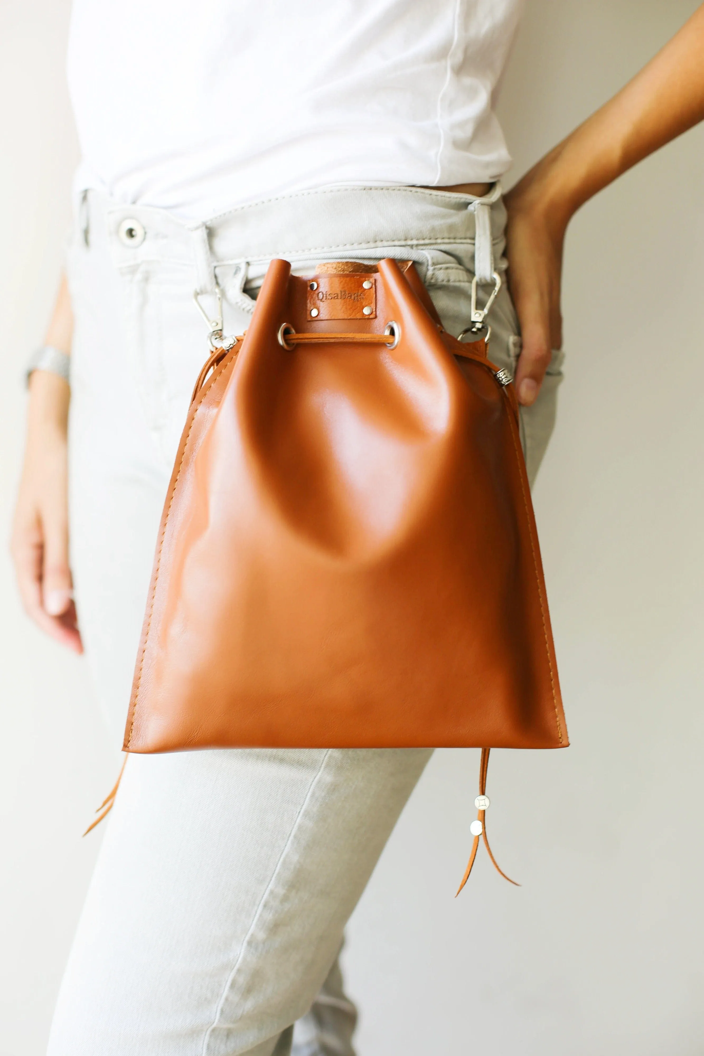 Brown Leather Pouch Bag