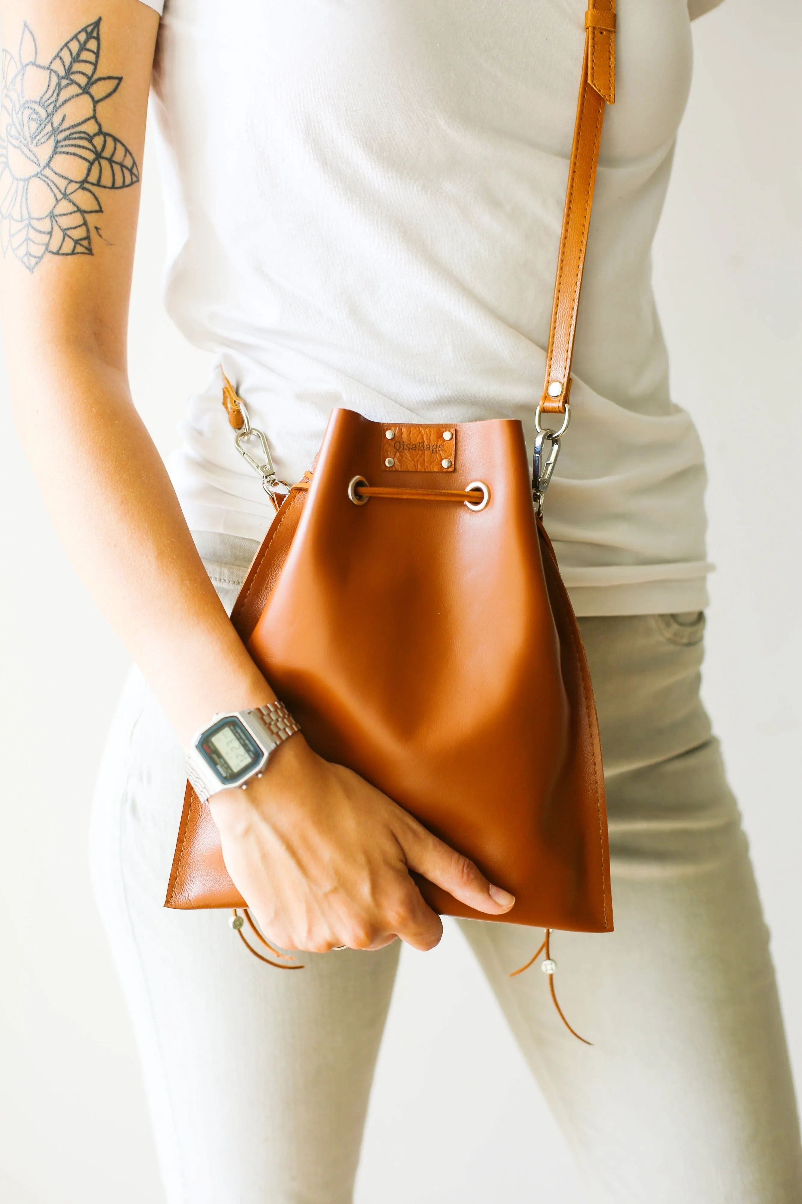 Brown Leather Pouch Bag