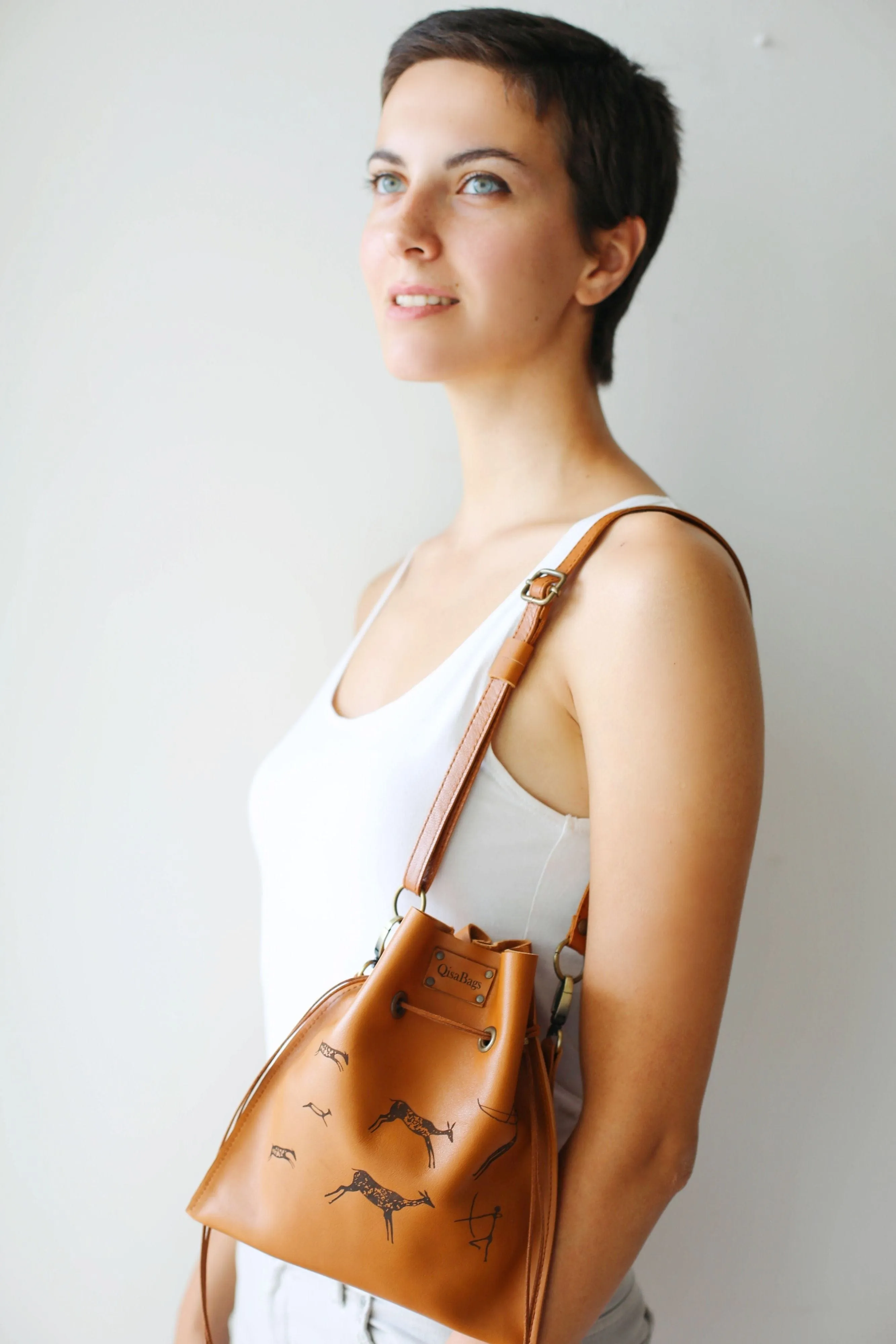Brown Leather Pouch with Deer Print