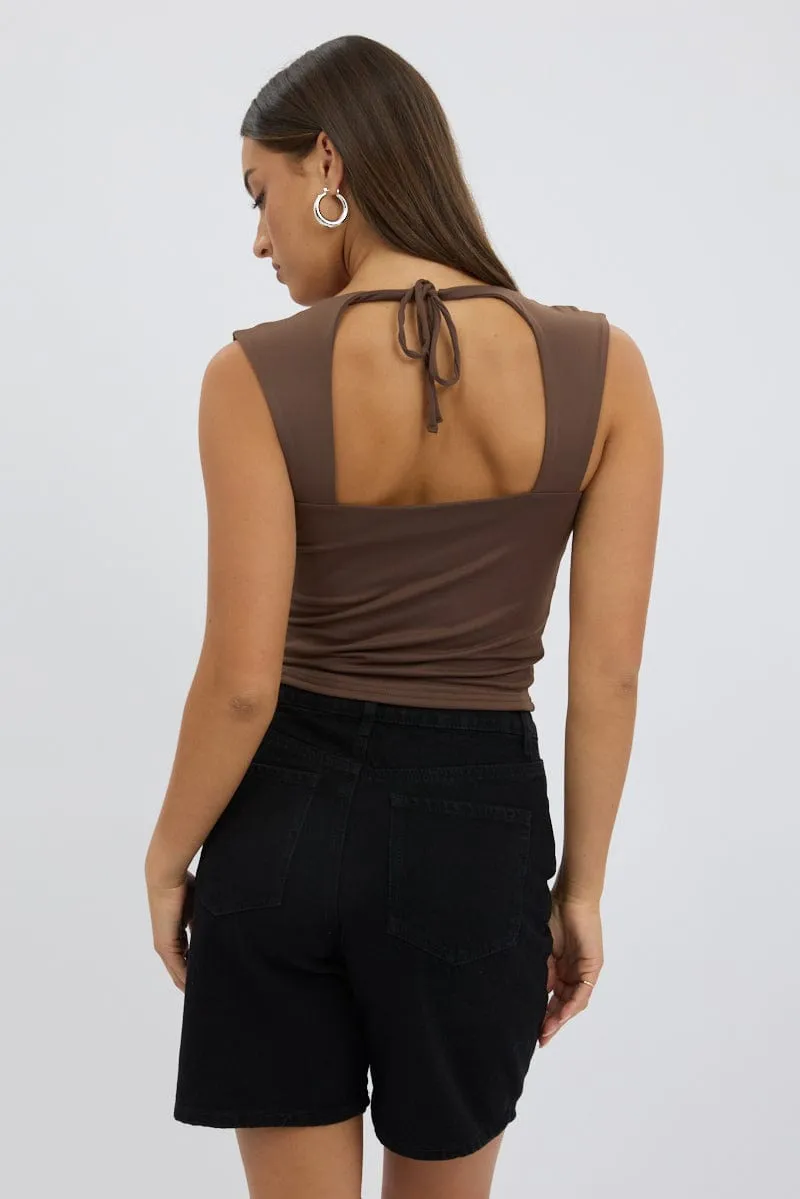 Brown Top Sleeveless Sweetheart Neck Supersoft