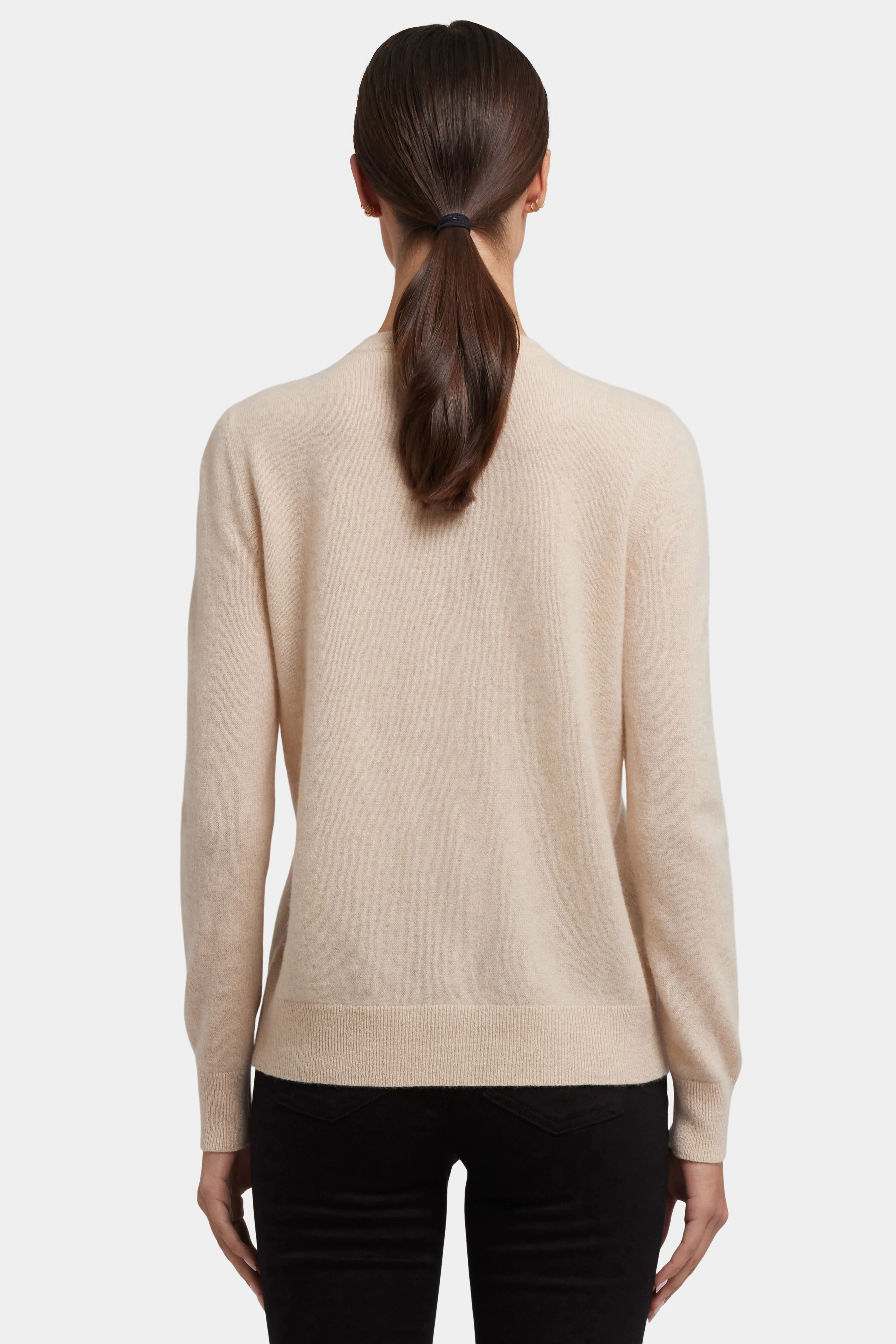 Cashmere Crewneck Cardigan - Heather Cream