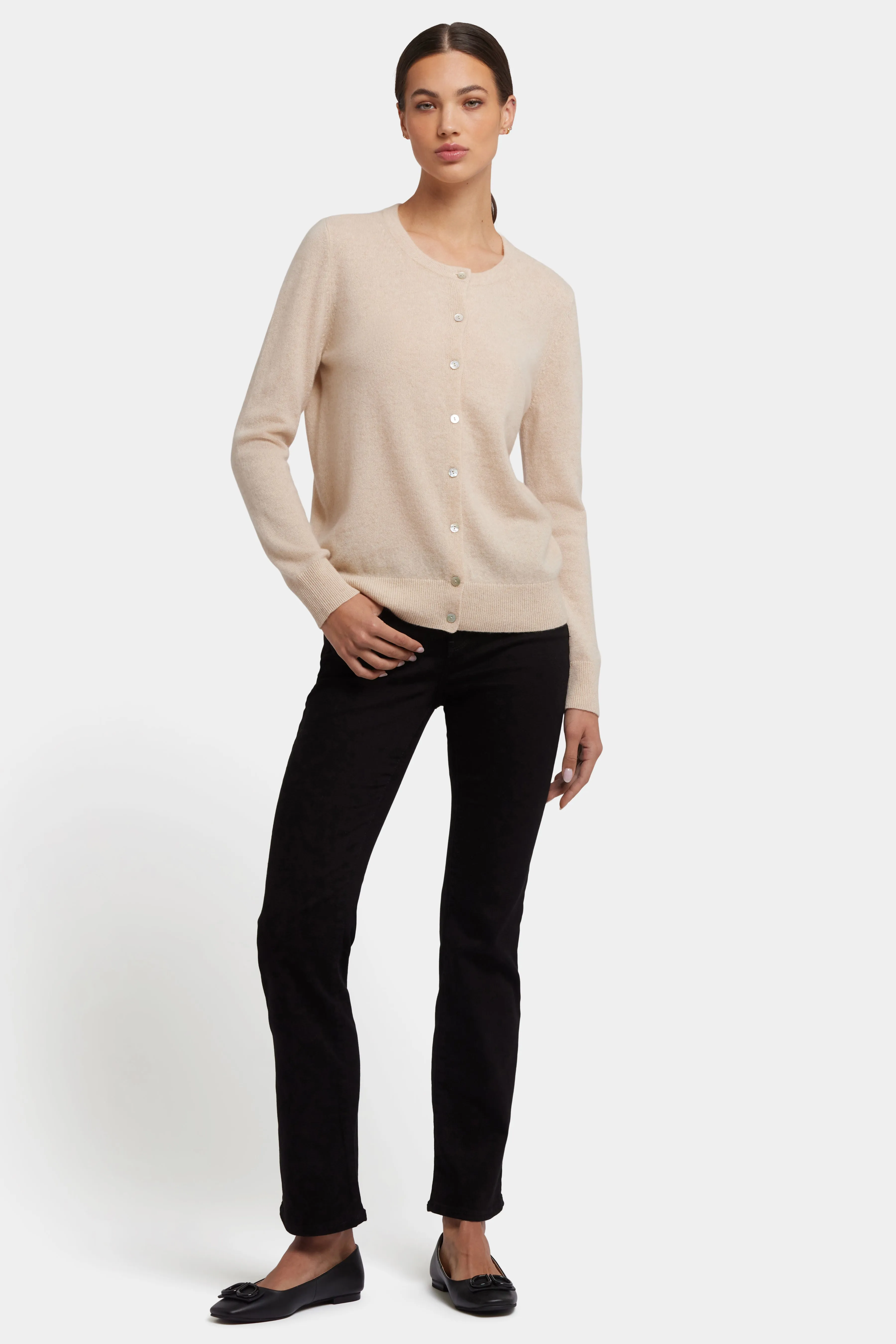 Cashmere Crewneck Cardigan - Heather Cream