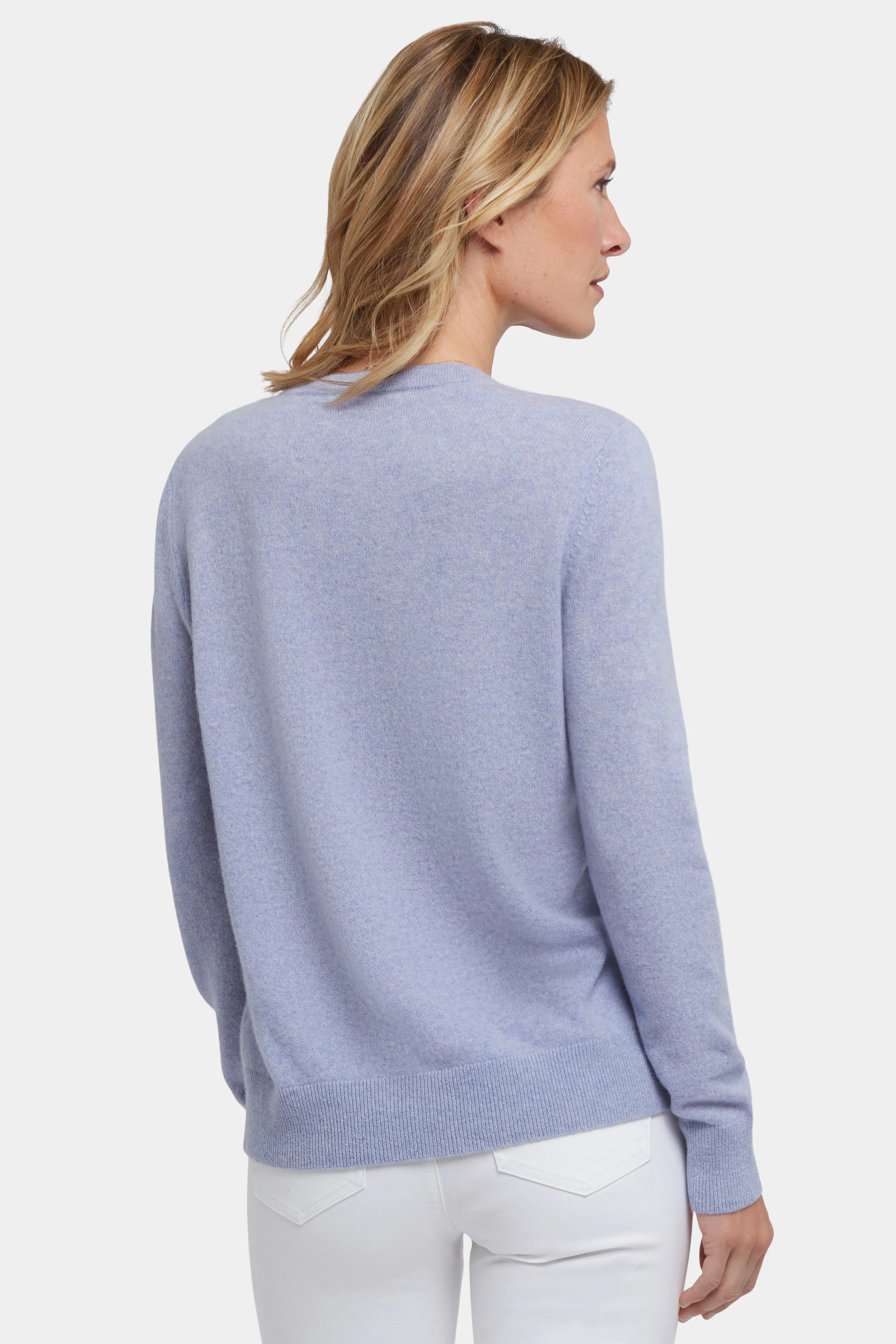 Cashmere Crewneck Cardigan - Heather Light Blue
