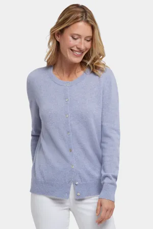 Cashmere Crewneck Cardigan - Heather Light Blue