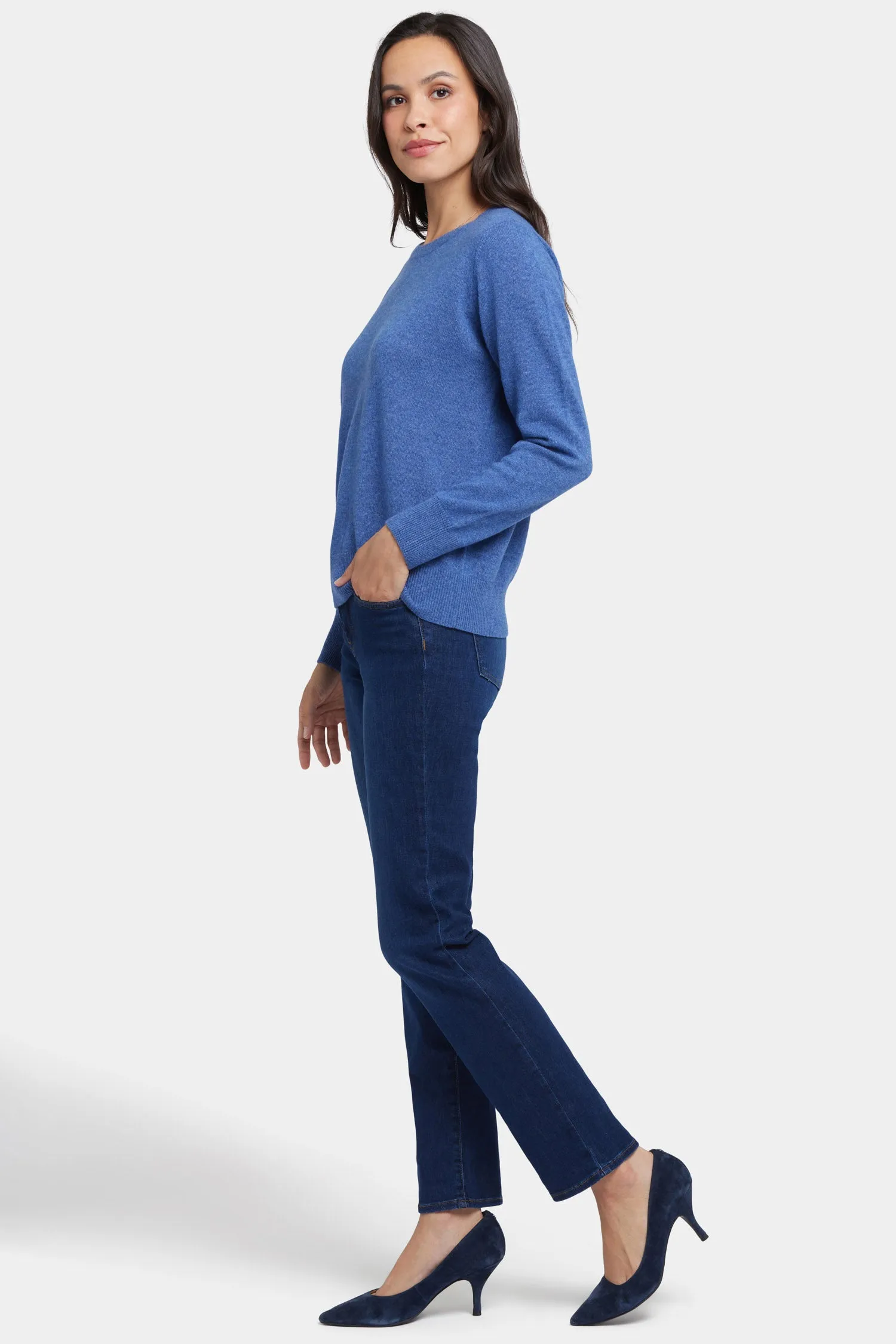 Cashmere Essential Crewneck Sweater - Heather Blue