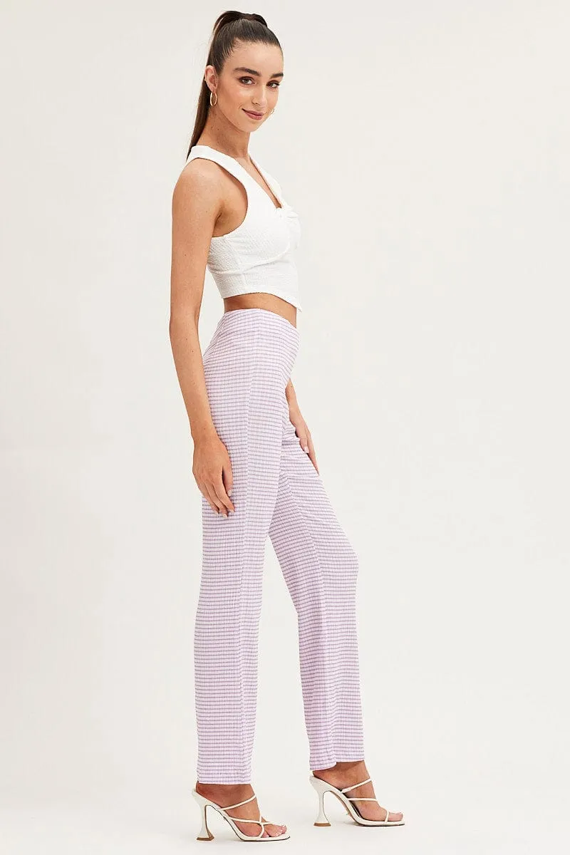 Check High Rise Pants Straight Leg