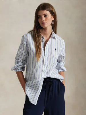 Classic Fit Striped Linen Shirt White/Blue