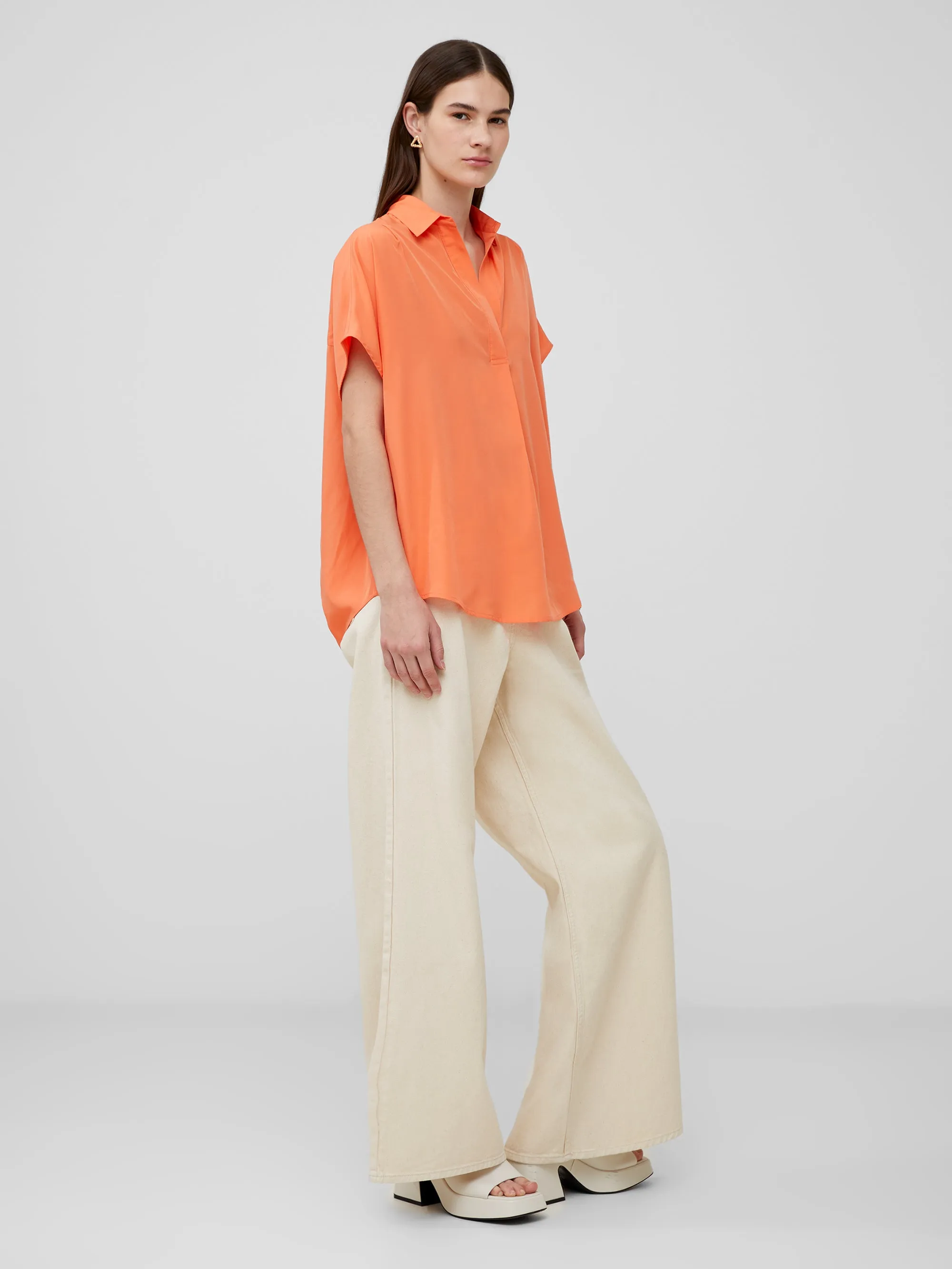 Crepe Light Cap Sleeve Popover Shirt