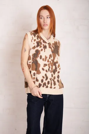 Daisy Cow Print Knitted Vest
