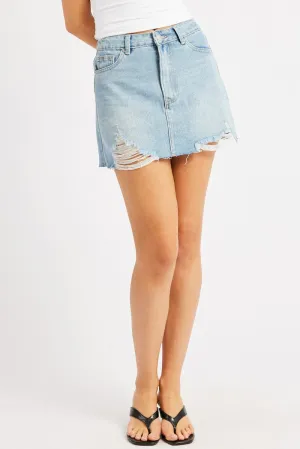 Denim Mini Skirt High Rise A Line Distressed