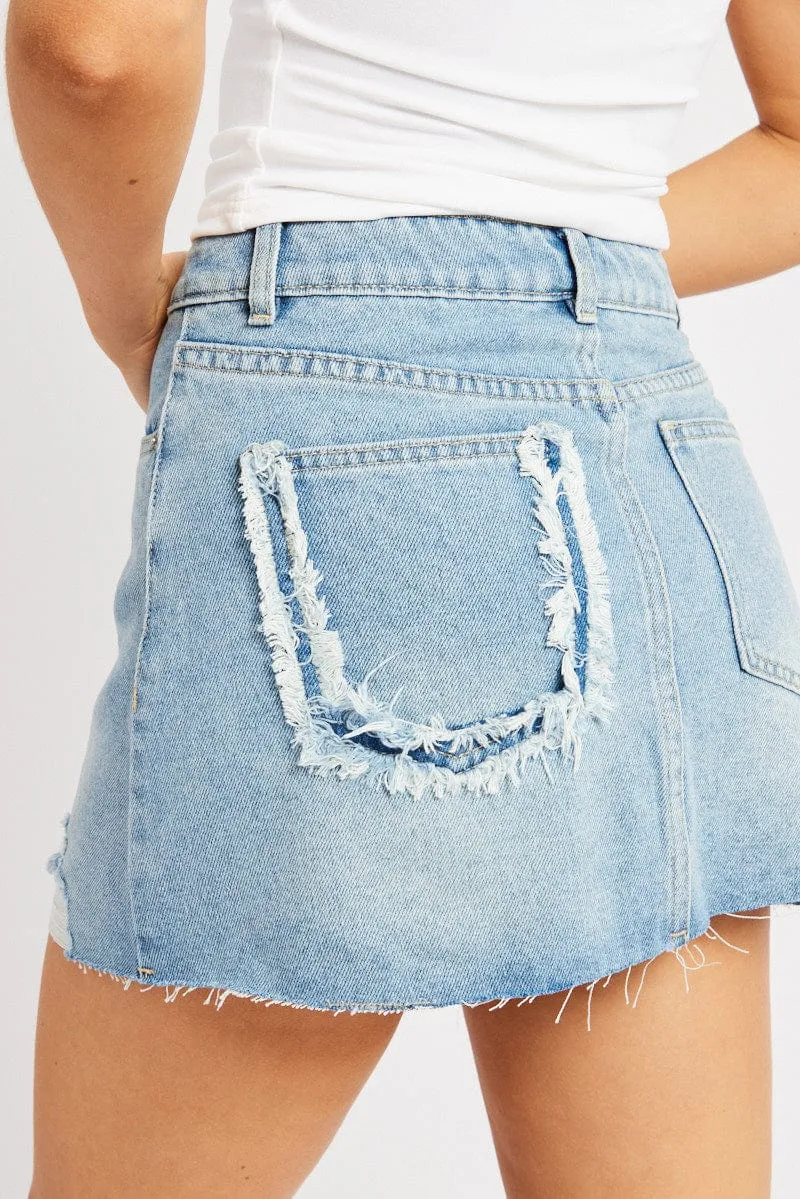 Denim Mini Skirt High Rise A Line Distressed