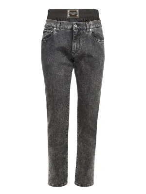 Dolce & Gabbana Layered Waistband Slim Cut Jeans