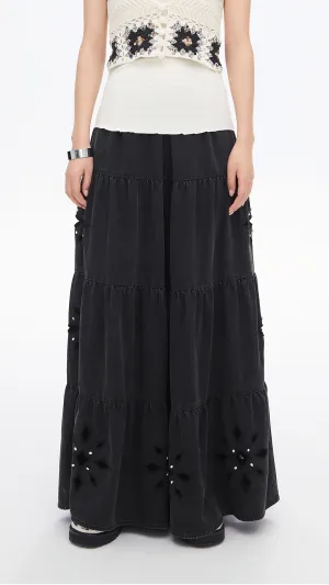 Embroidered Eyelet Tiered Jeans