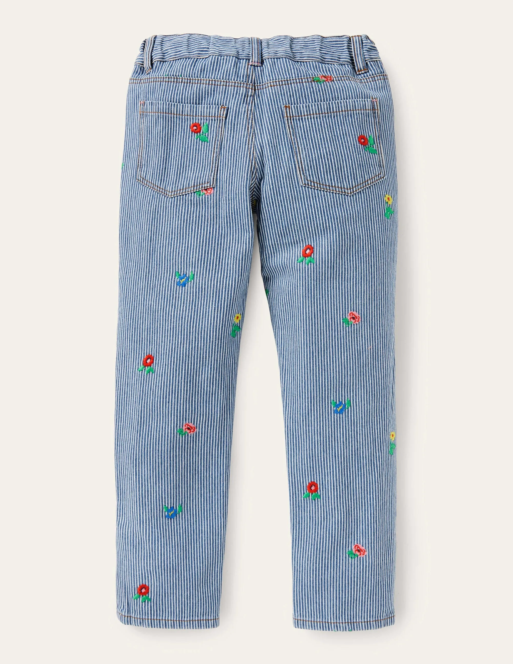 Girlfriend Jeans-Ticking Floral Embroidery