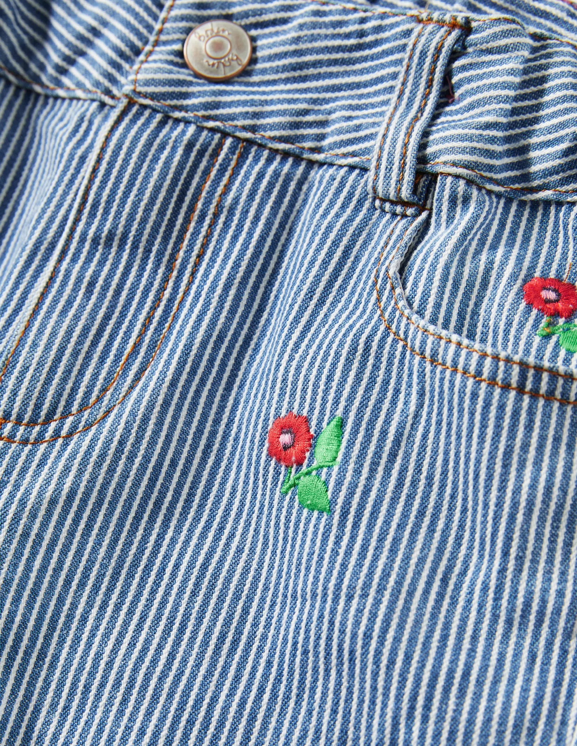 Girlfriend Jeans-Ticking Floral Embroidery