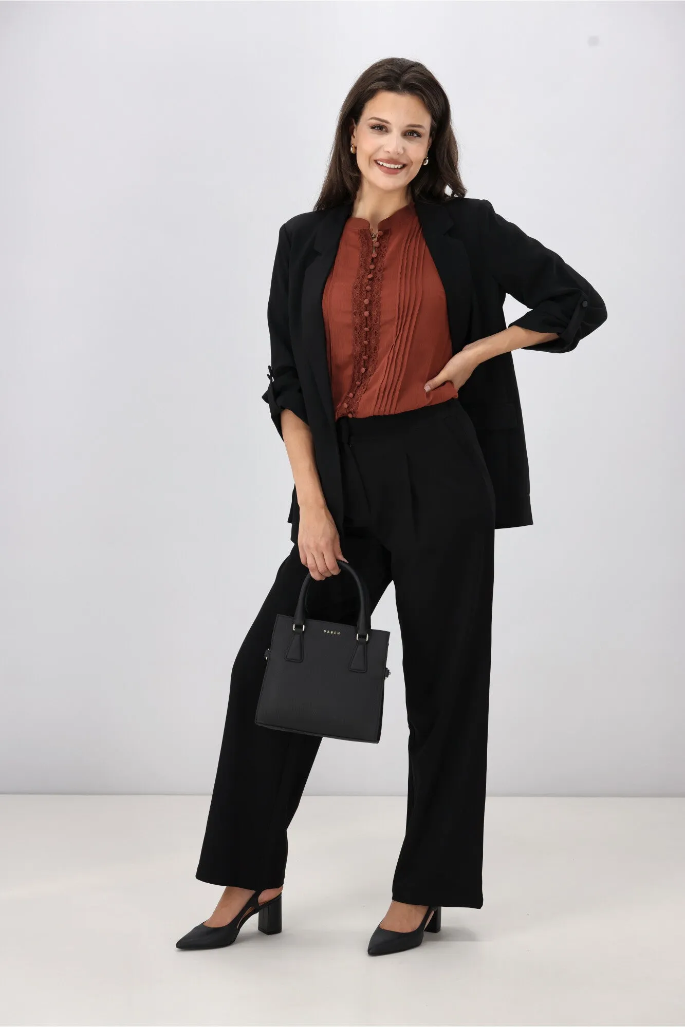 Gloss by Shine On Elin Lace Pin Tuck Blouse Coffee