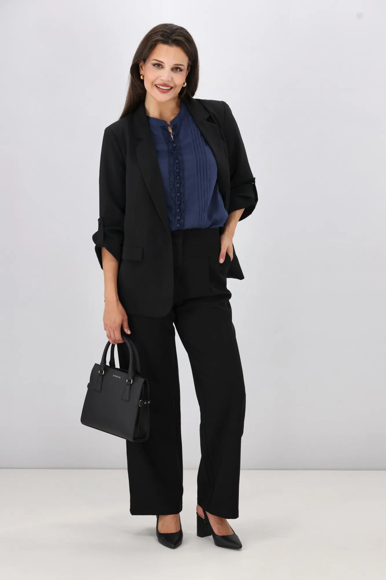 Gloss by Shine On Elin Lace Pin Tuck Blouse Midnight