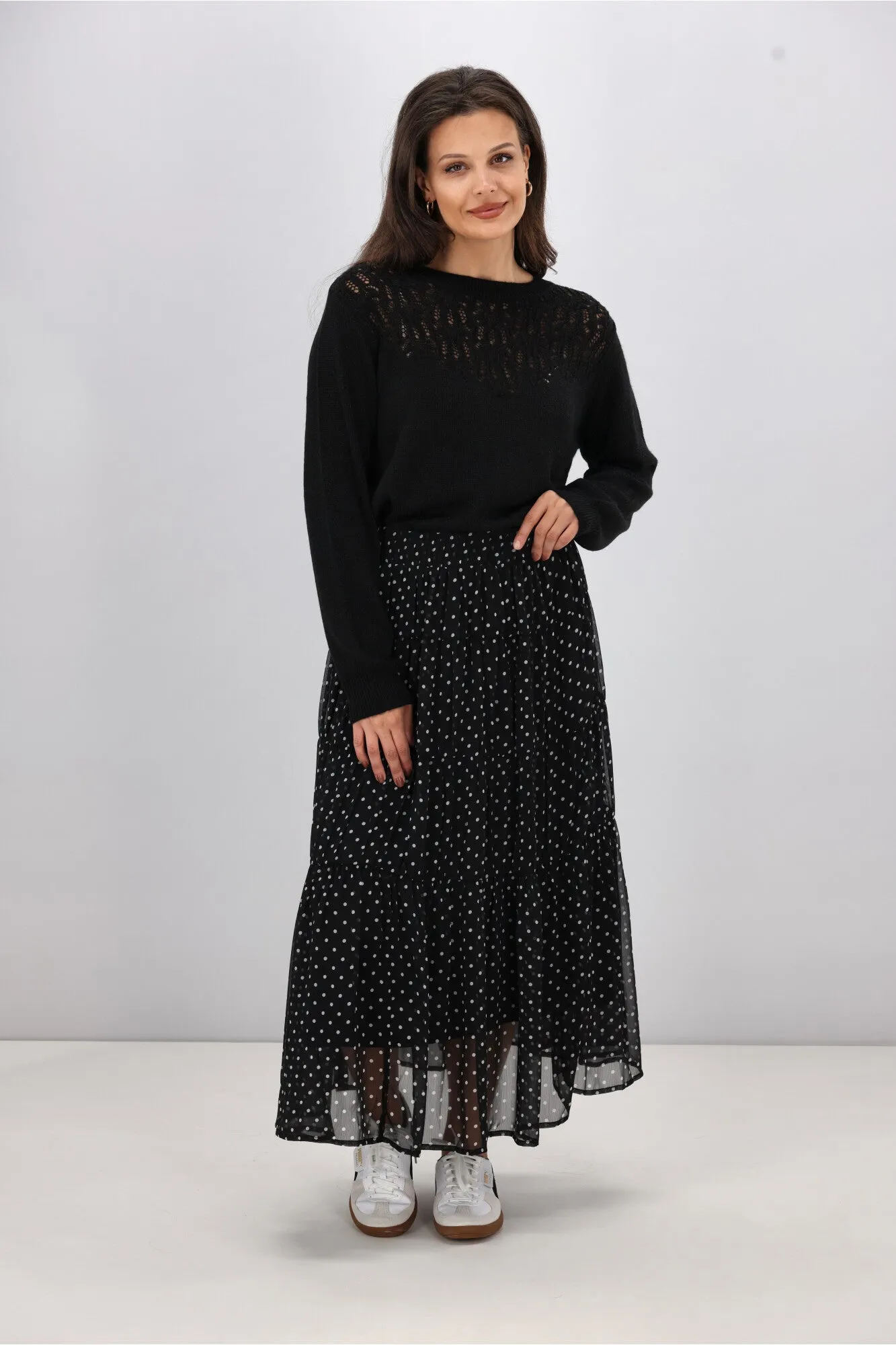 Gloss by Shine On Phoenix Pointelle Jumper Black