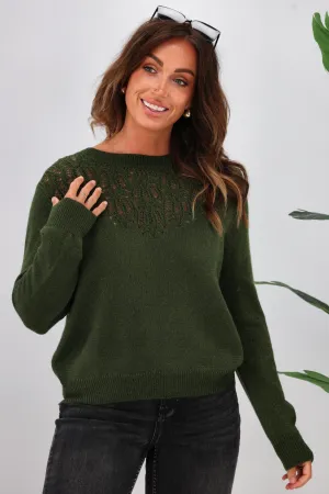 Gloss by Shine On Phoenix Pointelle Jumper Olive