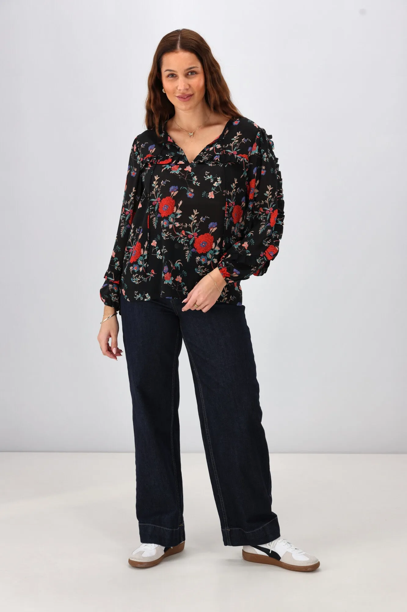 Gloss The Label Paloma Ruffle Sleeve Blouse Rosetta Print