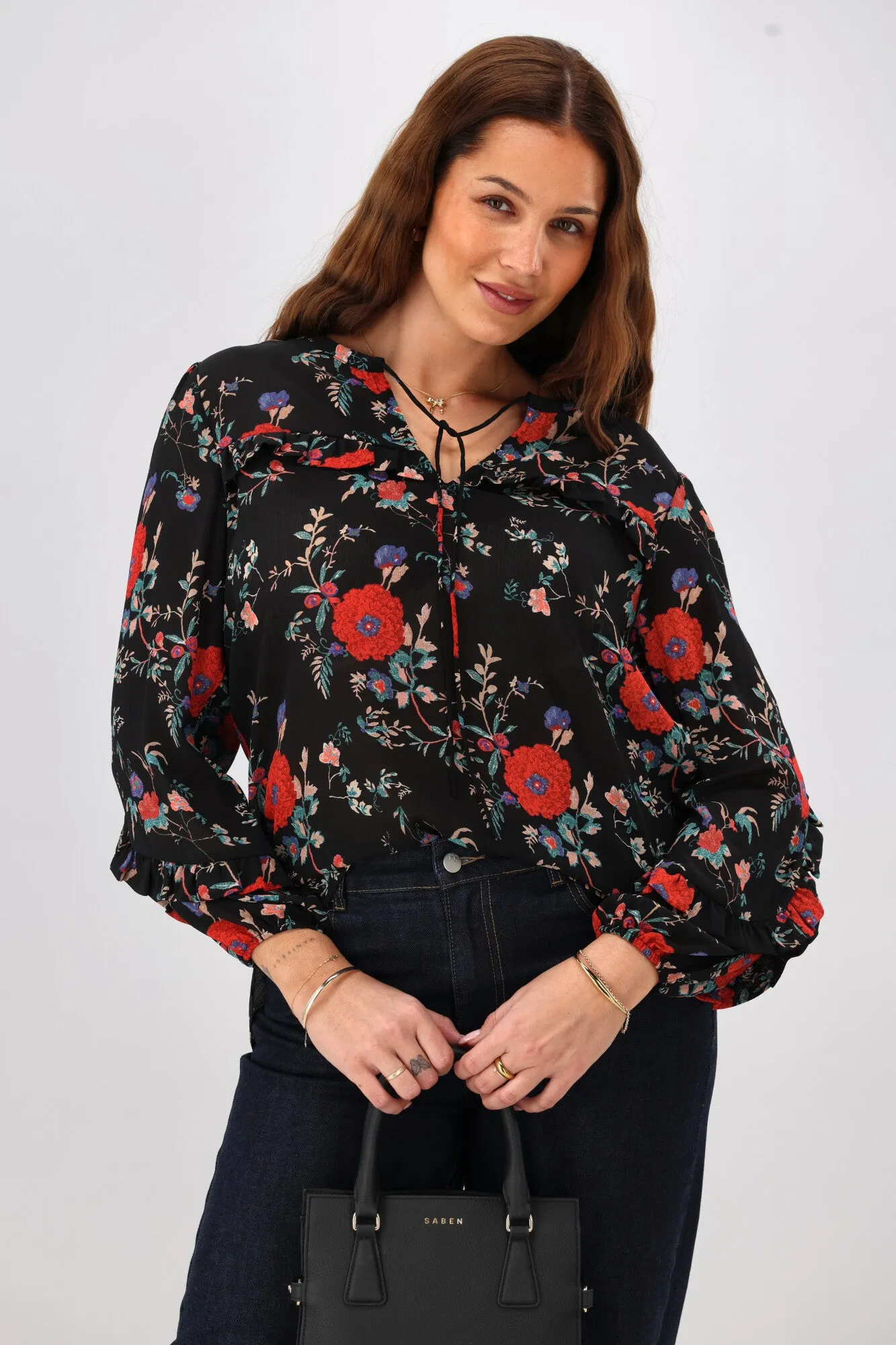 Gloss The Label Paloma Ruffle Sleeve Blouse Rosetta Print